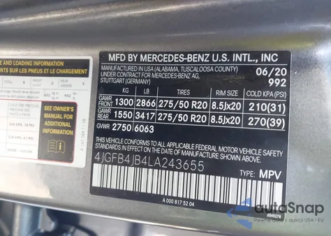2020 Mercedes-Benz Gle 350 from USA, damaged, VIN 4JGFB4JB4LA243655